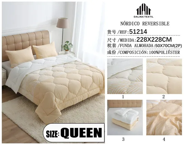 NORDICO REVERSIBLE C/FUNDA DE ALMOHADA ESTAMPADO 228X228CM/50X70*2