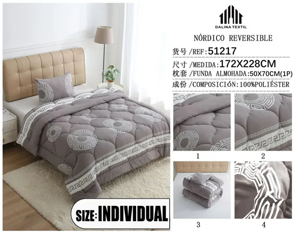 NORDICO REVERSIBLE C/FUNDA DE ALMOHADA ESTAMPADO 172X228CM/50X70*1