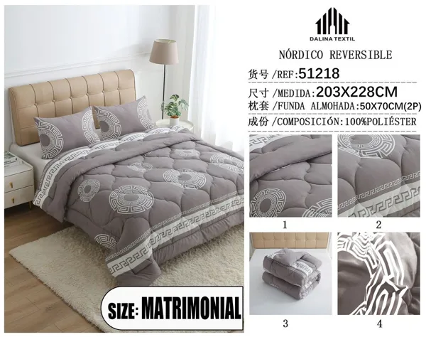 NORDICO REVERSIBLE C/FUNDA DE ALMOHADA ESTAMPADO 203X228CM/50X70*2