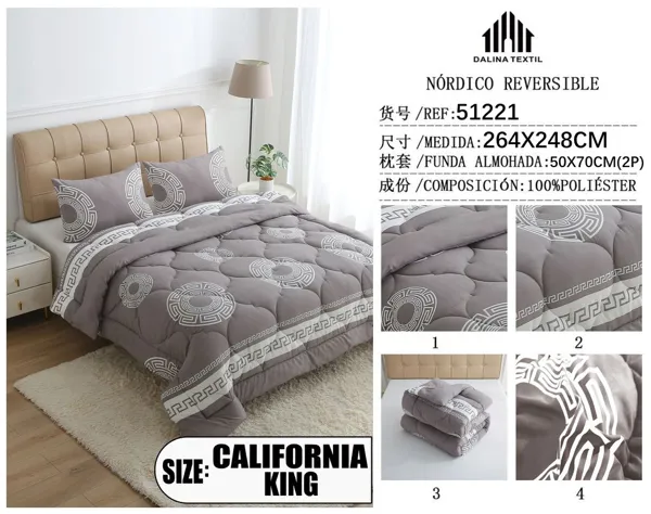 NORDICO REVERSIBLE C/FUNDA DE ALMOHADA ESTAMPADO 264X248+50X70cm*2