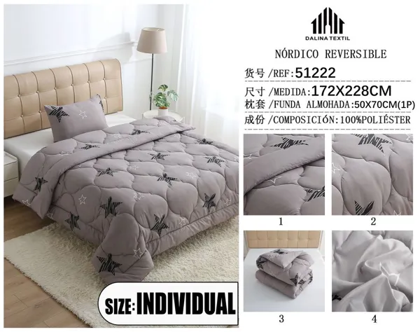 NORDICO REVERSIBLE C/FUNDA DE ALMOHADA ESTAMPADO 172X228CM/50X70*1
