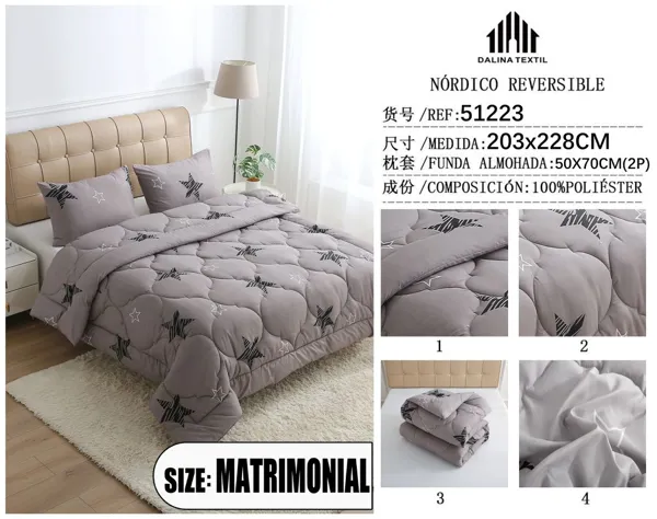 NORDICO REVERSIBLE C/FUNDA DE ALMOHADA ESTAMPADO 203X228+50X70cm*2