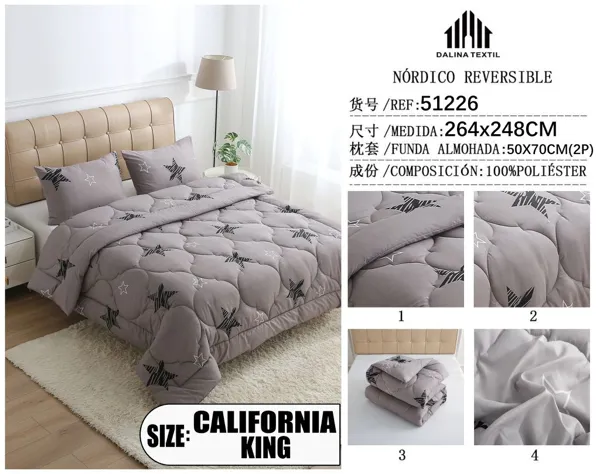 NORDICO REVERSIBLE C/FUNDA DE ALMOHADA ESTAMPADO 264X248CM/50X70*2