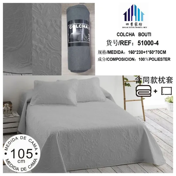COLCHA BOUTI C/FUNDA DE ALMOHADA GRIS OSCURO 160X230CM