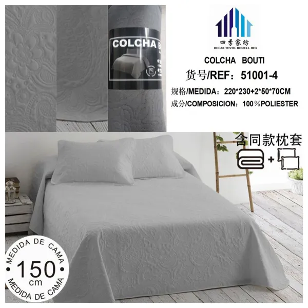 COLCHA BOUTI C/FUNDA DE ALMOHADA GRIS OSCURO 220X230CM