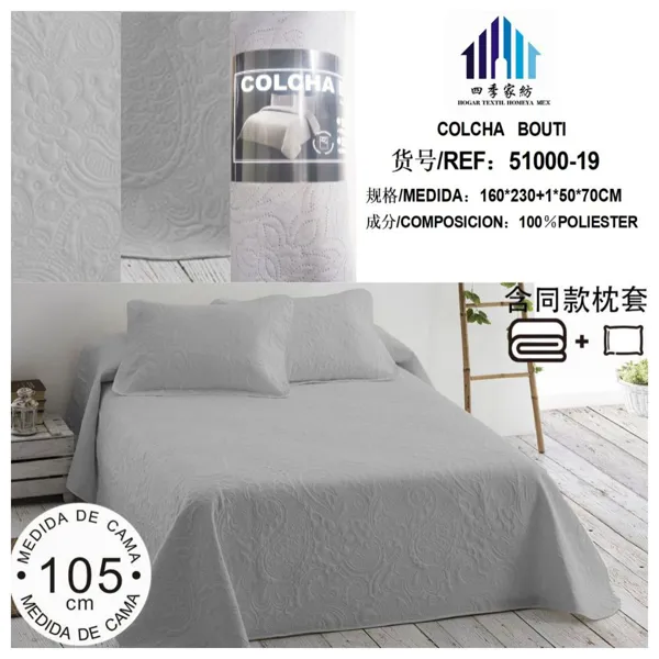 COLCHA BOUTI C/FUNDA DE ALMOHADA GRIS CLARO 160X230CM
