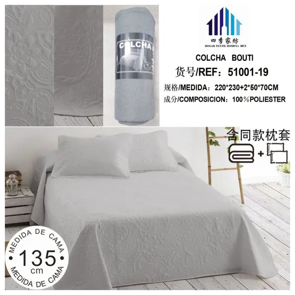COLCHA BOUTI C/FUNDA DE ALMOHADA GRIS CLARO 220X230CM