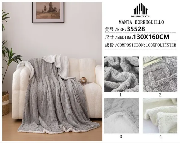 MANTA BORREGUILLO GRIS CLARO 130X160CM