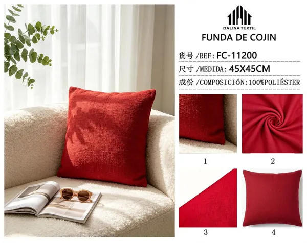 FUNDA DE COJIN LINO ROJO 45X45CM