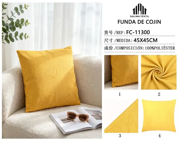 FUNDA DE COJIN LINO AMARILLO 45X45CM