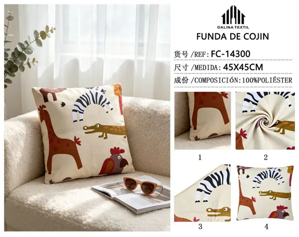 FUNDA DE COJIN LINO ESTAMPADO 45X45CM