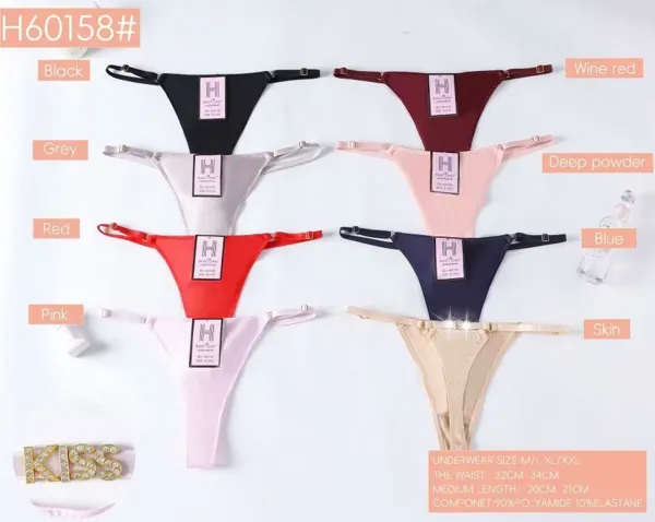 Tanga para dama de microfibra con letras de pedrería, colores surtidos