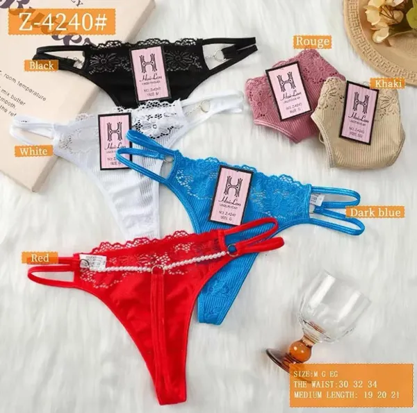 Tanga de encaje para mujer con perlas y aberturas, colores surtidos