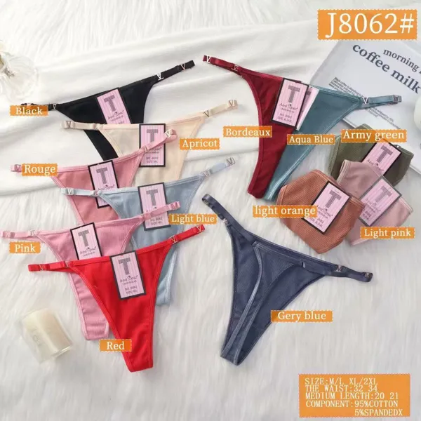 Tanga para mujer de algodón acanalado con tirantes ajustables, colores surtidos