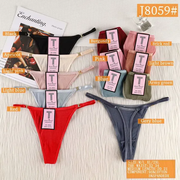 Tanga para dama de algodón acanalado, colores surtidos
