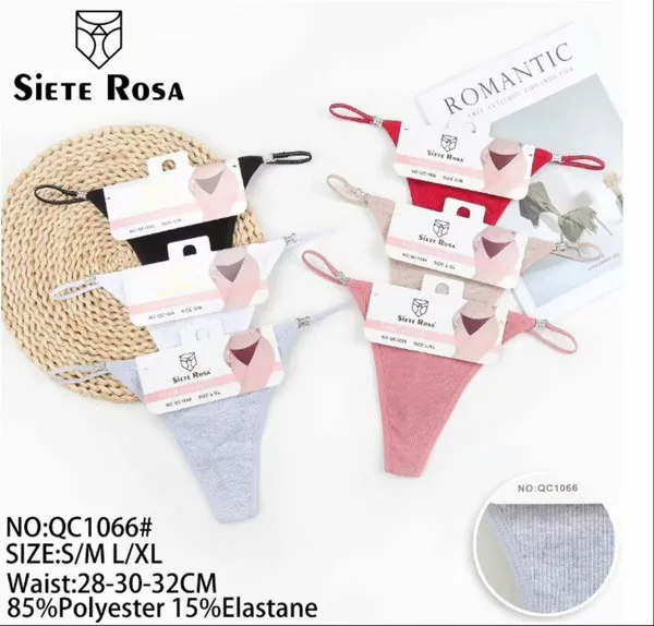 Tanga acanalada para mujer con tiras laterales, colores surtidos