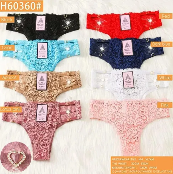 Tanga de encaje para dama con tiras laterales, colores surtidos