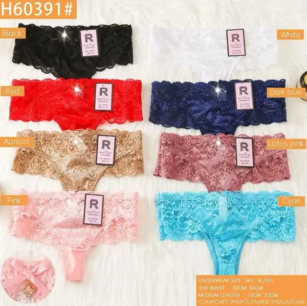 Tanga de encaje floral para mujer, colores surtidos