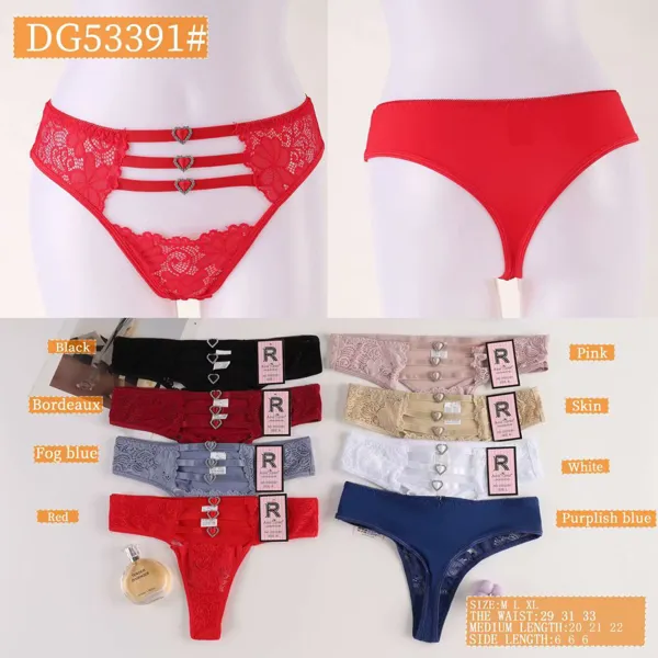 Tanga de encaje para mujer con tiras y corazón, colores surtidos