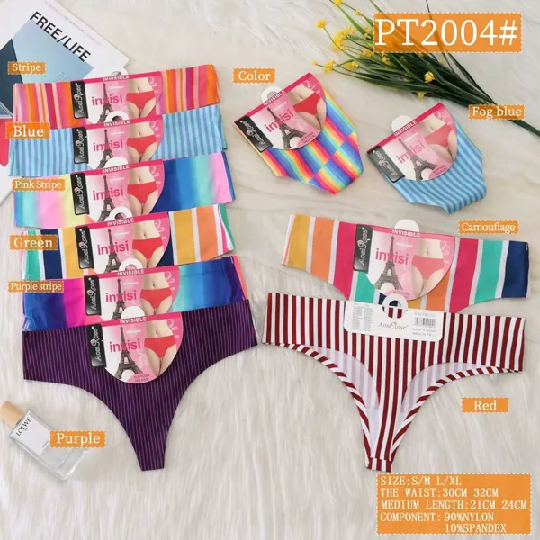 Tanga sin costuras para dama, estampado de rayas de colores