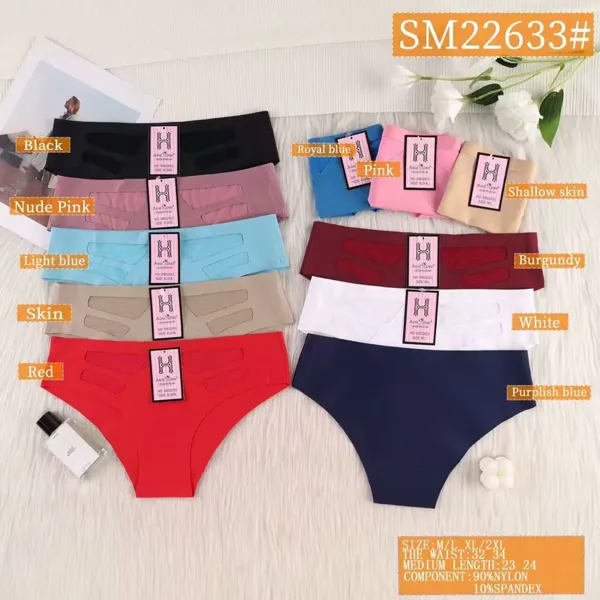 Calzón bikini sin costuras para dama con malla lateral, colores surtidos