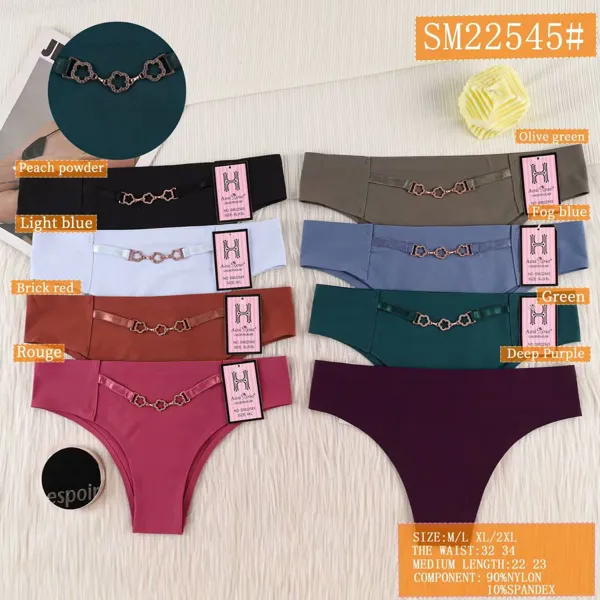 Tanga sin costuras para dama con adorno metálico, colores surtidos