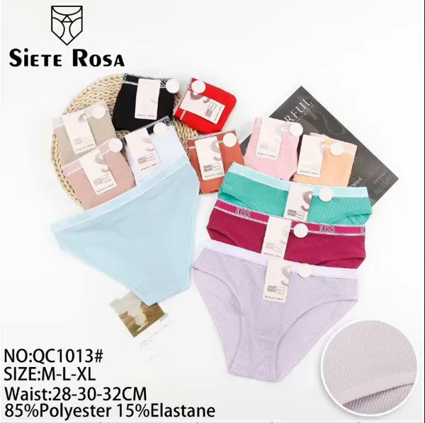 Calzón bikini para dama de microfibra acanalada, colores surtidos