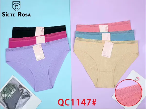 Calzón bikini para dama con ribete de encaje, colores surtidos