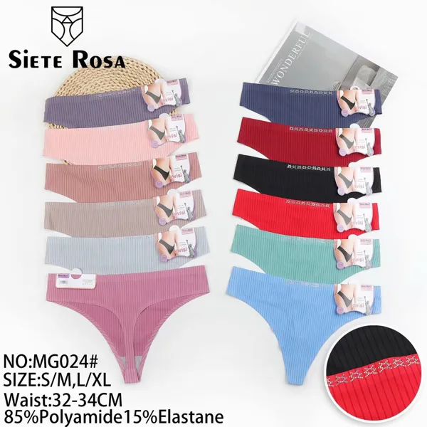 Tanga sin costuras acanalada para dama, colores surtidos