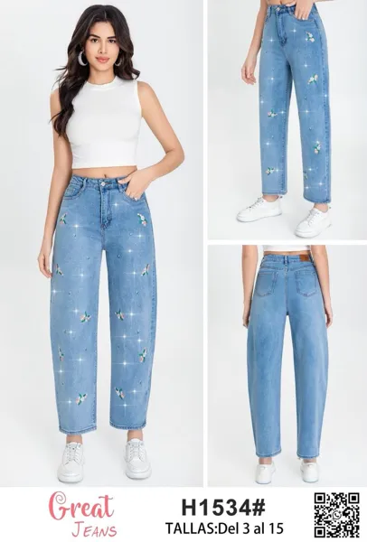 Jeans con bordado floral