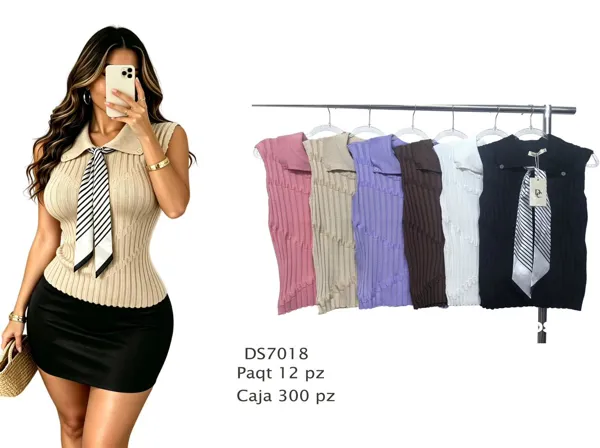 Blusa tejida sin mangas con cuello tipo polo
