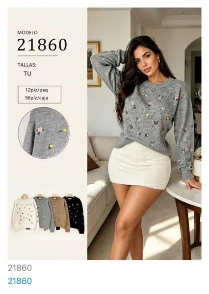 Suéter con bordado floral