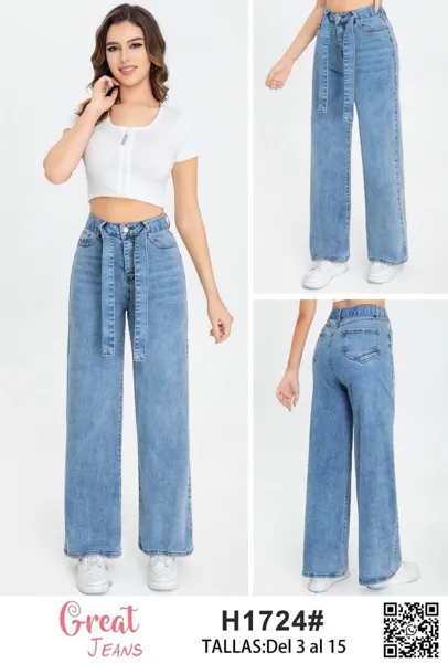 Jeans de pierna ancha con cinturón