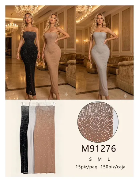 Vestido largo strapless con pedrería