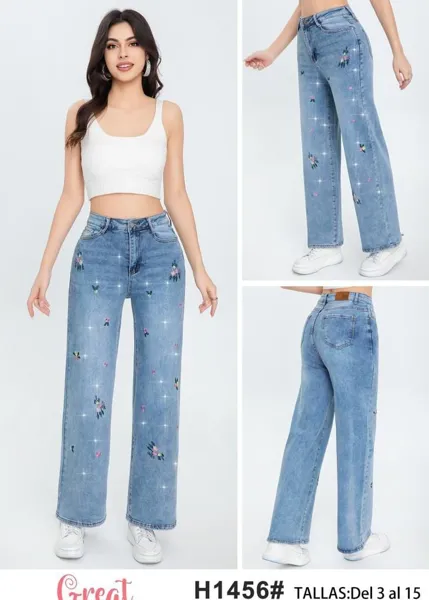Jeans con bordados y pedrería