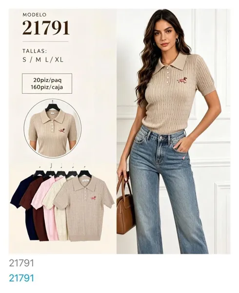 Blusa polo tejida con bordado