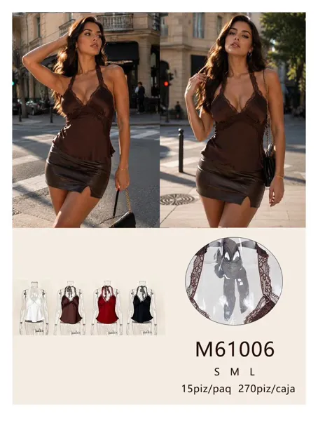 Blusa con encaje y cuello halter