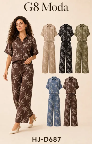Conjunto de camisa y pantalón con estampado botánico