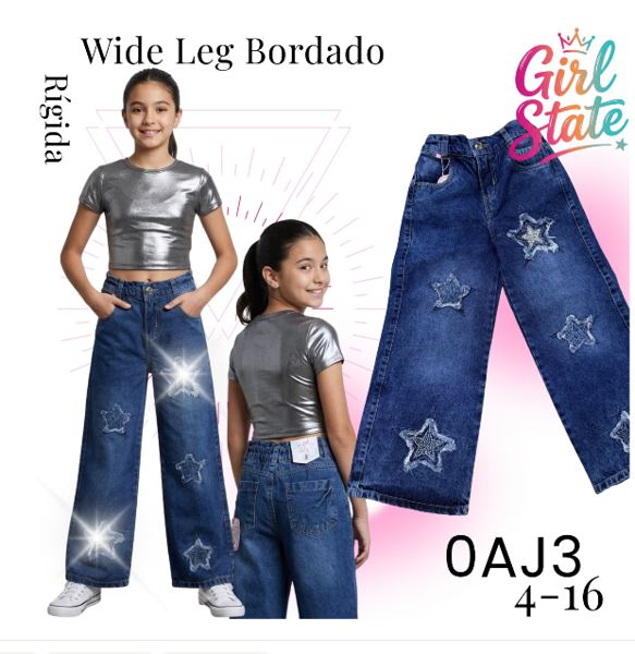 Wide Leg Bordado de Estrellas