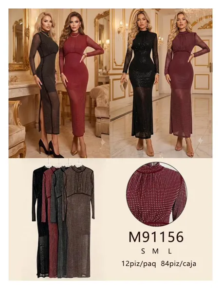Vestido largo con pedrería y manga larga