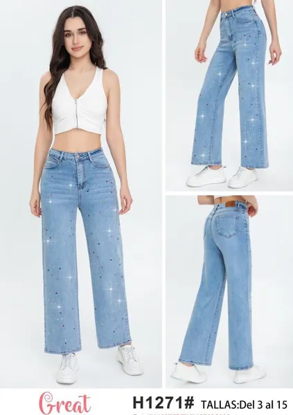 Jeans corte recto con pedrería-H1271