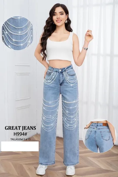 Jeans anchos con perlas-H994
