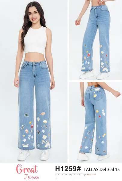 Jeans rectos con parches bordados
