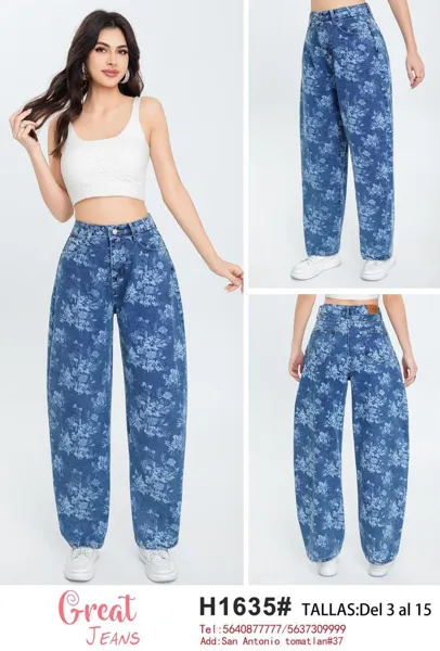 Jeans Estampados de Corte Mom para Mujer-H1635