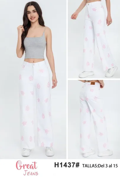 Pantalones jeans de corte recto con estampado-H1437