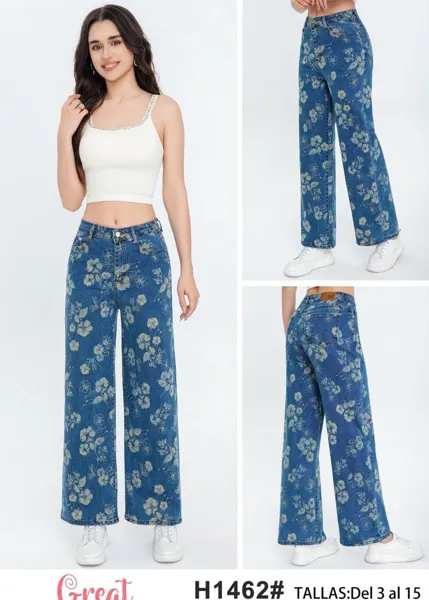 Jeans rectos con estampado floral-H1462