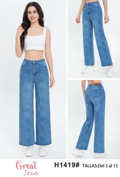 Jeans rectos estampados para mujer-H1419