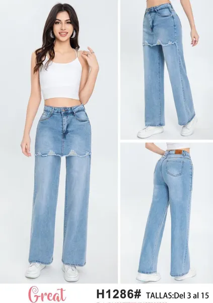 Jeans de mujer con falda superpuesta-H1286