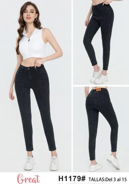 Jeans skinny para mujer con patrón de letras-H1179