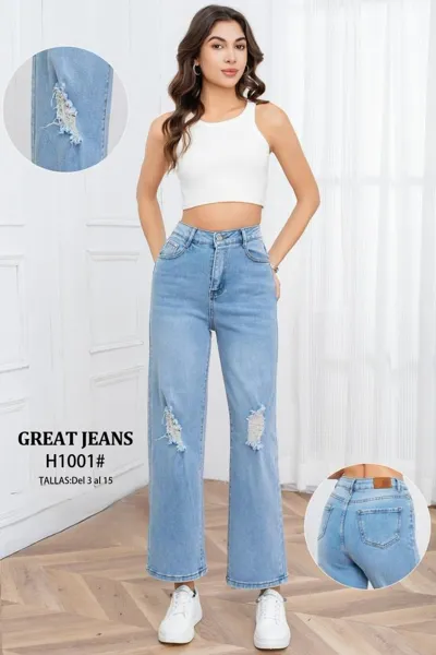 Jeans de mujer corte recto con aberturas-H1001